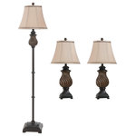 StyleCraft Home Collection - Table Lamp-Toffee Finish, Natural Linen Fabric, Set of 3; 2 Table, 1 Floor - Accent your decor with this lovely Table Lamp.