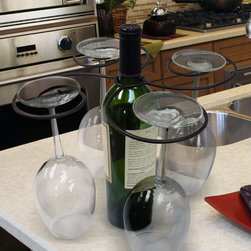 Epicureanist Swirl Wine Bottle and 4 Glass Holder - Dinnerware And Stemware Storage