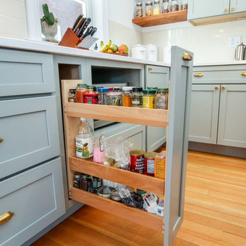 Grey Shaker Kitchen with Cherry Open Shelves