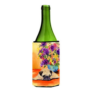 Lady with her Pug Wine Bottle Beverage Insulator Beverage Insulator Hugger