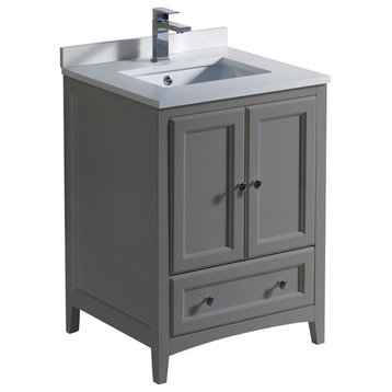 Oxford Traditional Bathroom Cabinet With Top and Sinks, Gray, 24"