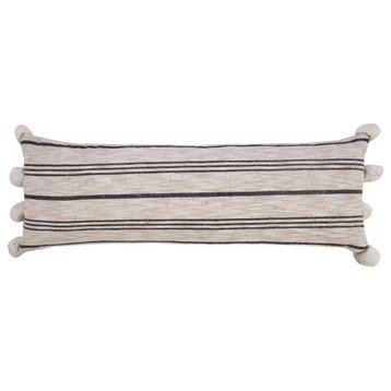 Ox Bay Handwoven Tan/Black Stripe Jute Cotton Blend Pillow Cover, 14"x36"
