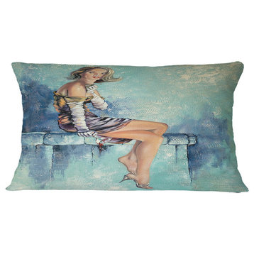 Girl With Glass Portrait Throw Pillow, 12"x20"