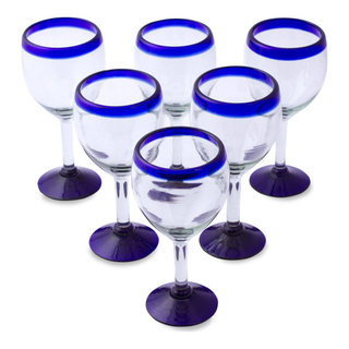 NOVICA Sapphire Handblown Glass Recycled Martini Drinkware