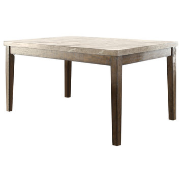 Amicable Dining Table With Marble Top, Brown And White