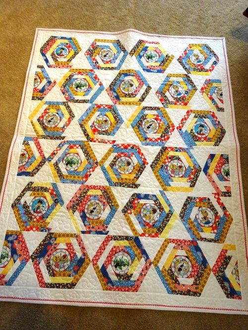 Hexagon Log Cabin Baby Quilt Finished