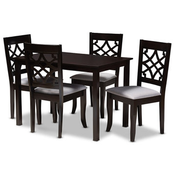 Mael Gray Fabric Upholstered Espresso Browned 5-Piece Wood Dining Set