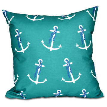 Anchor Whimsy, Geometric Print Outdoor Pillow, Green, 20"x20"