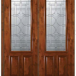 Prehung Front Double Door 96 Wood Alder Marsala 2 Panel 2/3 Lite - Front Doors