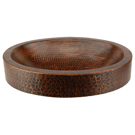 Compact Oval Skirted Vessel Hammered Copper Sink, Oil Rubbed Bronze