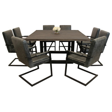 Felix 9-Piece Dining Set w/ 60″ Dining Table w/ 8 Arm Chairs in Antique Leather
