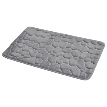 Bathroom Rug Memory Foam Mat 3D Pebble , Light Grey, 32" X 20"