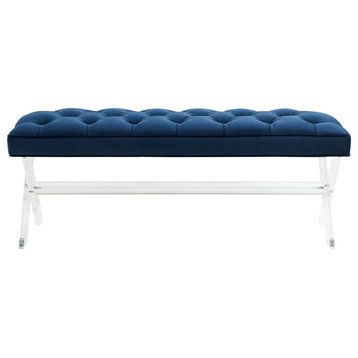 Safavieh Couture Tourmaline Tufted Acrylic Bench, Navy