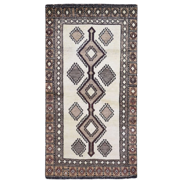 New Persian Gabbeh Geometric Design Undyed Natural Wool Handmade Rug, 3'6"x6'10"