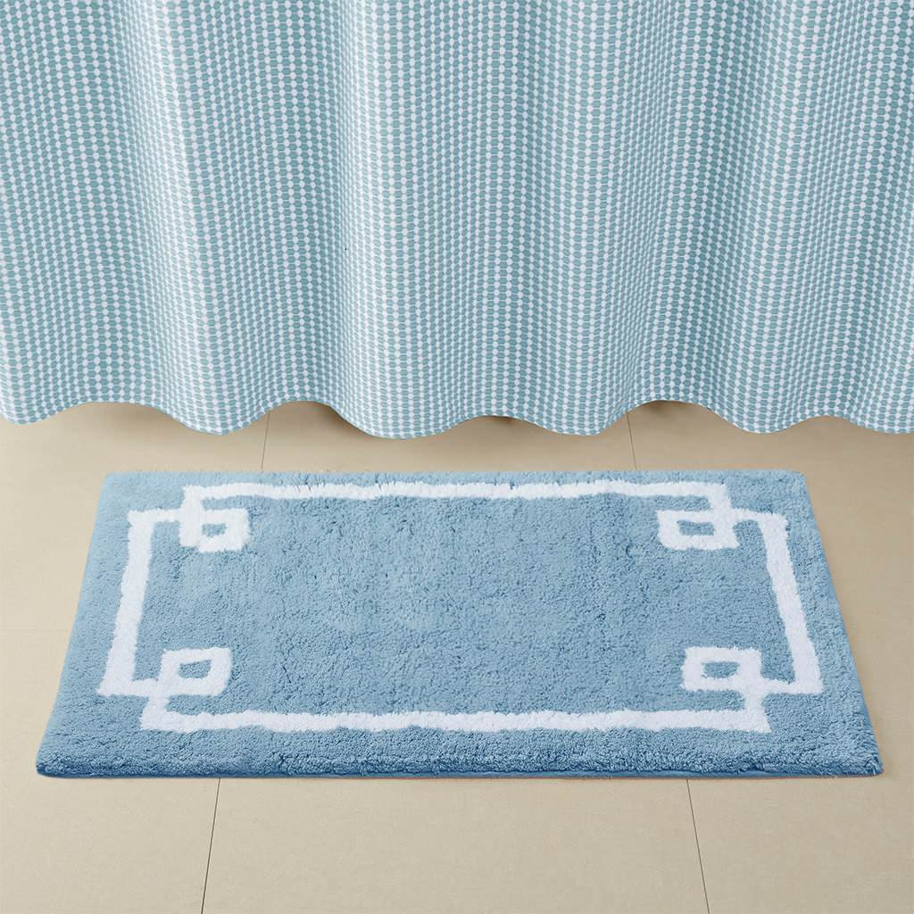 Madison Park Evan High Pile Bordered Bathroom Rug, Blue, Runner ...