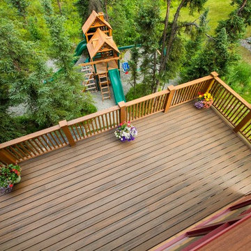 Rustic Entryway, Walkway and Back Decks with Trex Decking and Cedar Railing