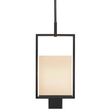 Metro 8" Pendant With Black Brass Finish and Off-White Shade