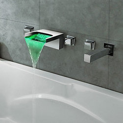 Thermochromic Chrome Finish LED Waterfall Bathroom Tub Faucet T8042 - Bathtub Faucets