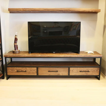 Carmen Solid Pine Wood TV Stand | Industrial Media Console With Drawers