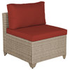 Maui Set of Two Outdoor Armless Sofas, Natural Aged Wicker, Crimson