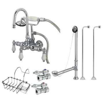 CCK12T1SS-SB Wall Mount Clawfoot Tub Faucet With Supply Line, Polished Chrome