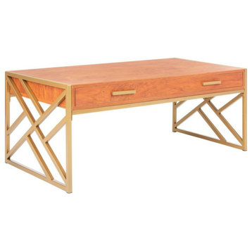 Neil 2 Drawer Coffee Table, Natural/Gold