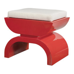 Worlds Away Red Lacquer Biggs Bench - Upholstered Benches