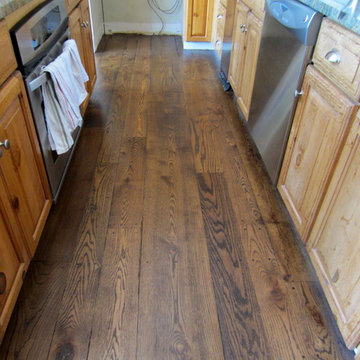 SAGAPONACK FARMHOUSE: WIDE PLANK RED OAK REVIVED - MED BROWN STAIN/TRAFFIC HD