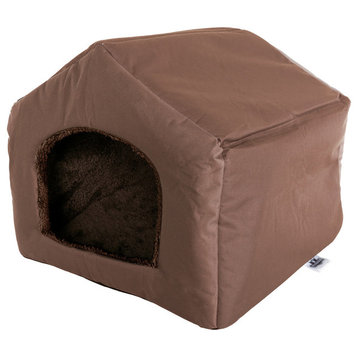 PETMAKER Cozy Cottage House Shaped Pet Bed, Brown, 18.5"x19"x17"