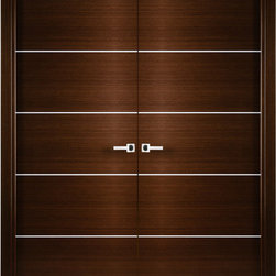 Contemporary Italian Wenge Interior Double Door with Decorative Strips - Interior Doors