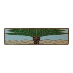 Inviting Home Inc. - Horizontal Royal Palm Pull, Antique-Style Brass-Pale Blue - Cabinet And Drawer Handle Pulls