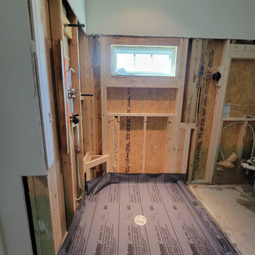 Shower Pan Installation in Progress