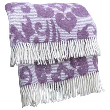 100% Wool Victorian Floral Throw Blanket 51” X 67", Violet