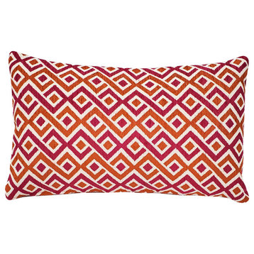 Follow Me Fiesta Pink and Orange Throw Pillow 12x19, With Polyfill Insert