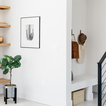 Entry and Mudroom with Hooks and Built-in Shelving