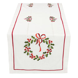 Xia Home Fashions - Country Wreath Embroidered Hemstitch Christmas Table Runner - Table Runners