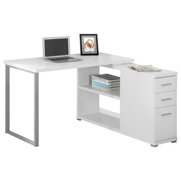 Computer Desk, Home Office, Corner, L Shape, Work, Laptop, Metal, White