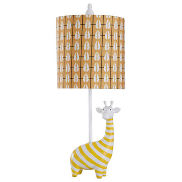 Novelty Table Lamp Yellow Striped Base Leaf Patterned Shade 22"H