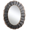 Oval Metal Scalloped Framed Wall Mirror, Distressed Black