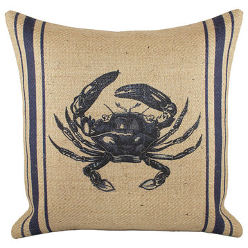 Crab Burlap Pillow, Navy