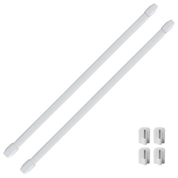 Bundle 2 Cafe Curtain Rods and 4 Self Adhesive Hooks, White, 16" to 24"