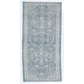 NuStory Bungalow Hand Knotted Abstract Runner in Light Blue, Runner - 2'6x8'