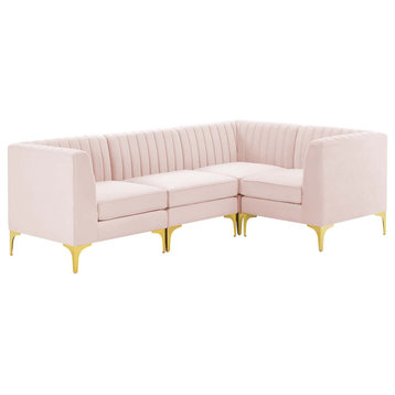 Triumph Channel Tufted Performance Velvet 4-Piece Sectional Sofa, Pink