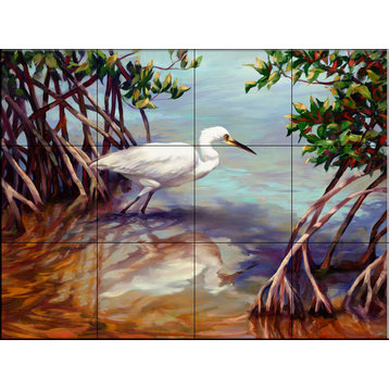 Tile Mural, Heron Walking On Water by Laurie Snow Hein