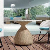 Tan Circle Dining Chair, Yellow and White Cushion
