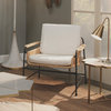 Contemporary Woven Rattan Arm Chair Off White Cushion Lounge Black Frame Coastal