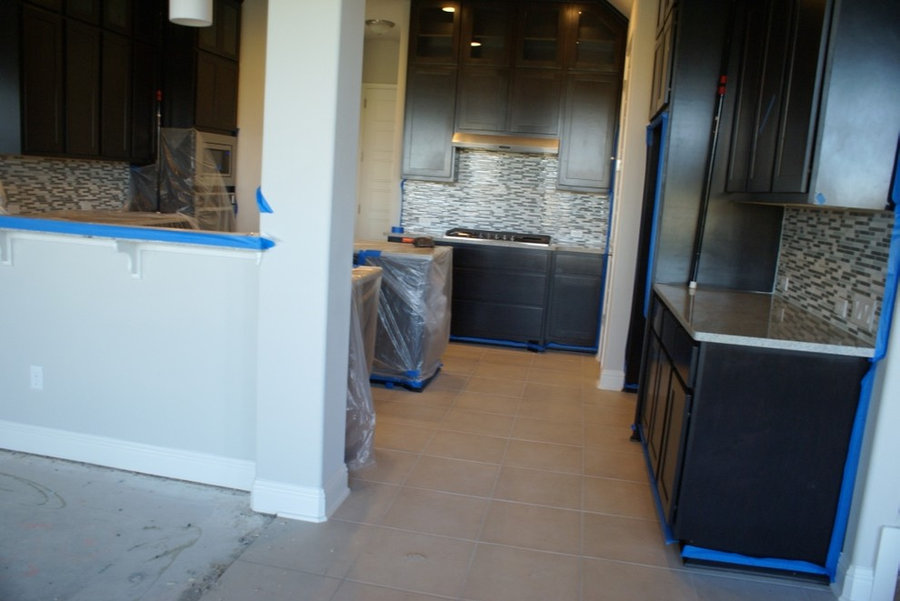 Glass tile, Engineered wood and stacked stone