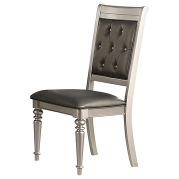 Benzara BM171541 Rubber Wood Dining Chair Diamond Tufted Back, Set of 2, Gray