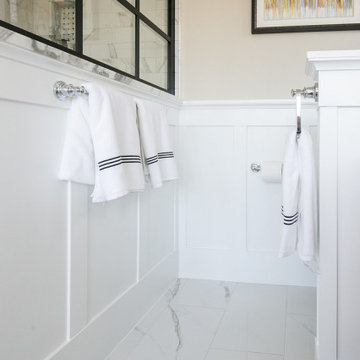 Grid Glass Arabascato Marble Bathroom