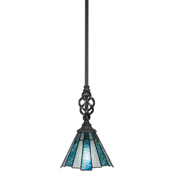 Elegante 1-Light Mini Pendant with Hang Straight Swivel, Matte Black/Sea Ice Art